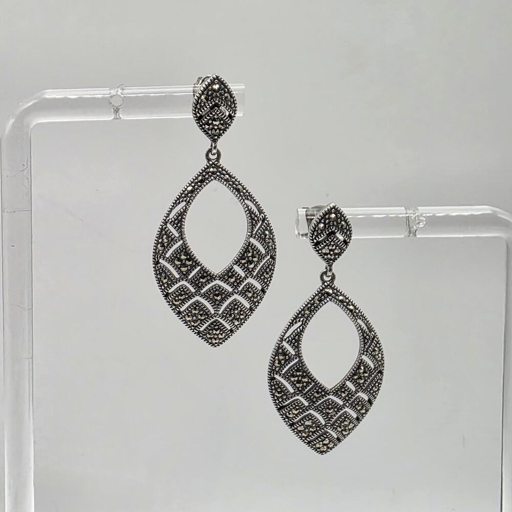 Judith Jack Sterling Silver Designer Marcasite Art Deco Dangle Earrings